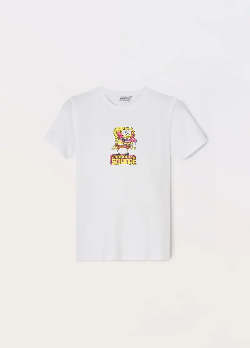 T-shirt Spongebob In Jersey Di Puro Cotone Ragazzo, Bambino, Bianco