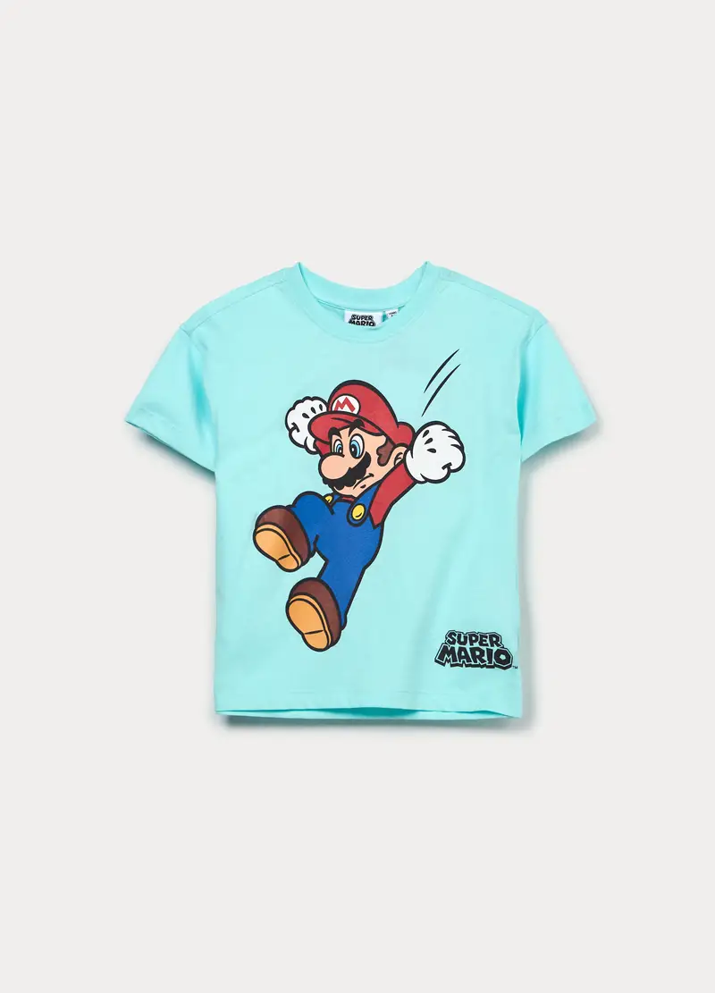 T-shirt Super Mario Girocollo Bambino, Azzurro cielo
