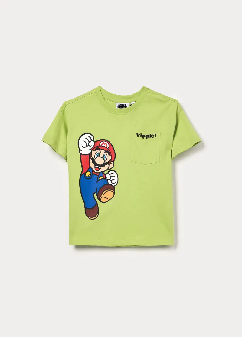 T-shirt Super Mario Girocollo Bambino, Verde chiaro