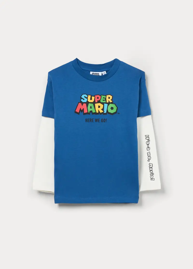 T-shirt Super Mario In Jersey Di Puro Cotone Bambino, Blu elettrico