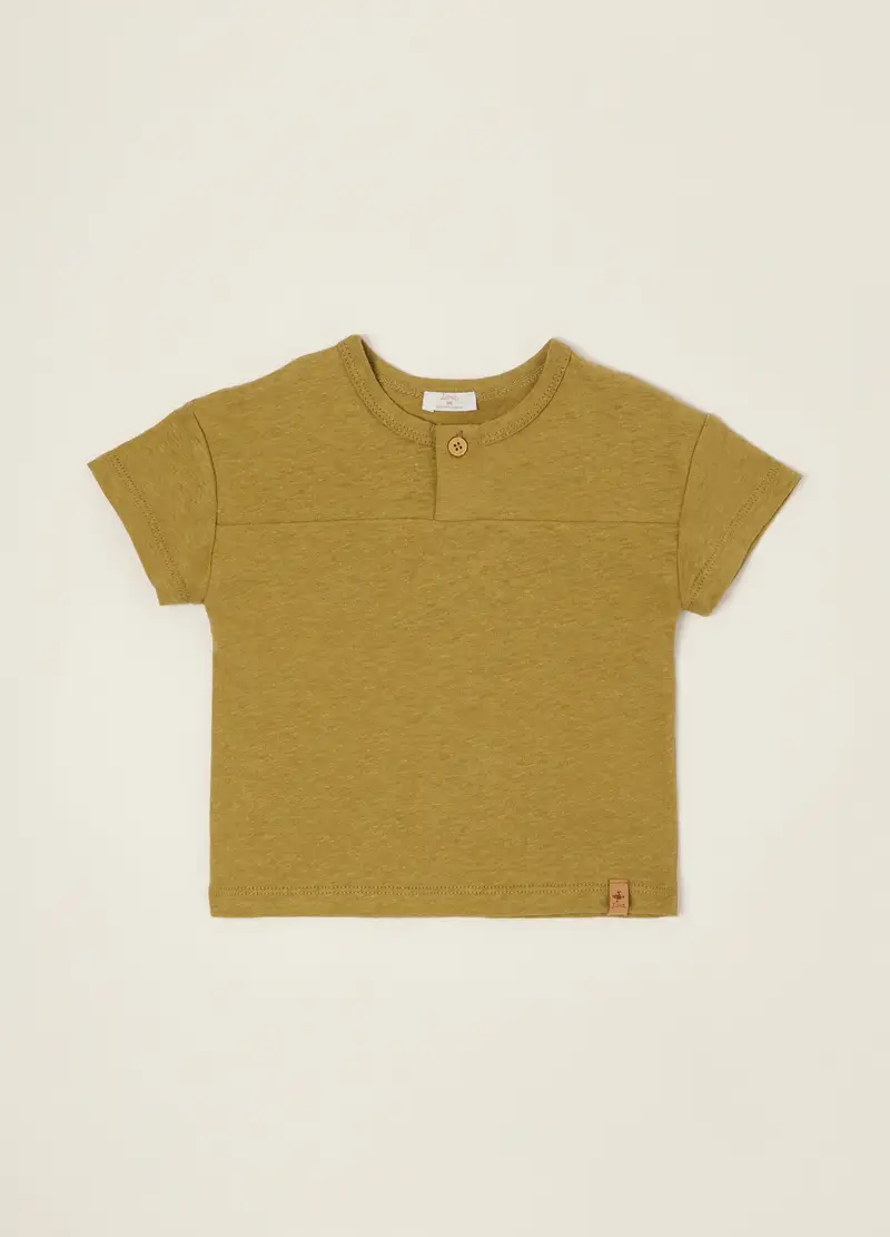T-shirt Verde In Misto Lino E Cotone, Neonato, Beige