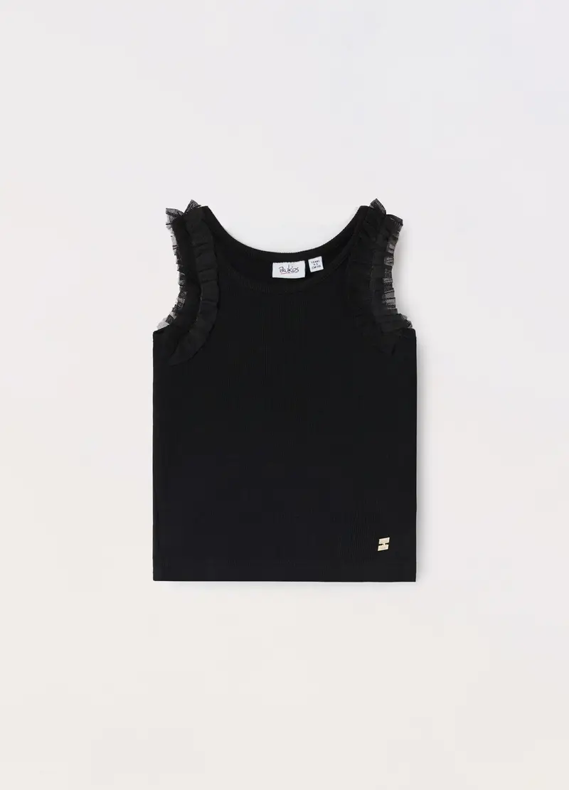 Top In Costina Di Cotone Stretch Bambina, Nero