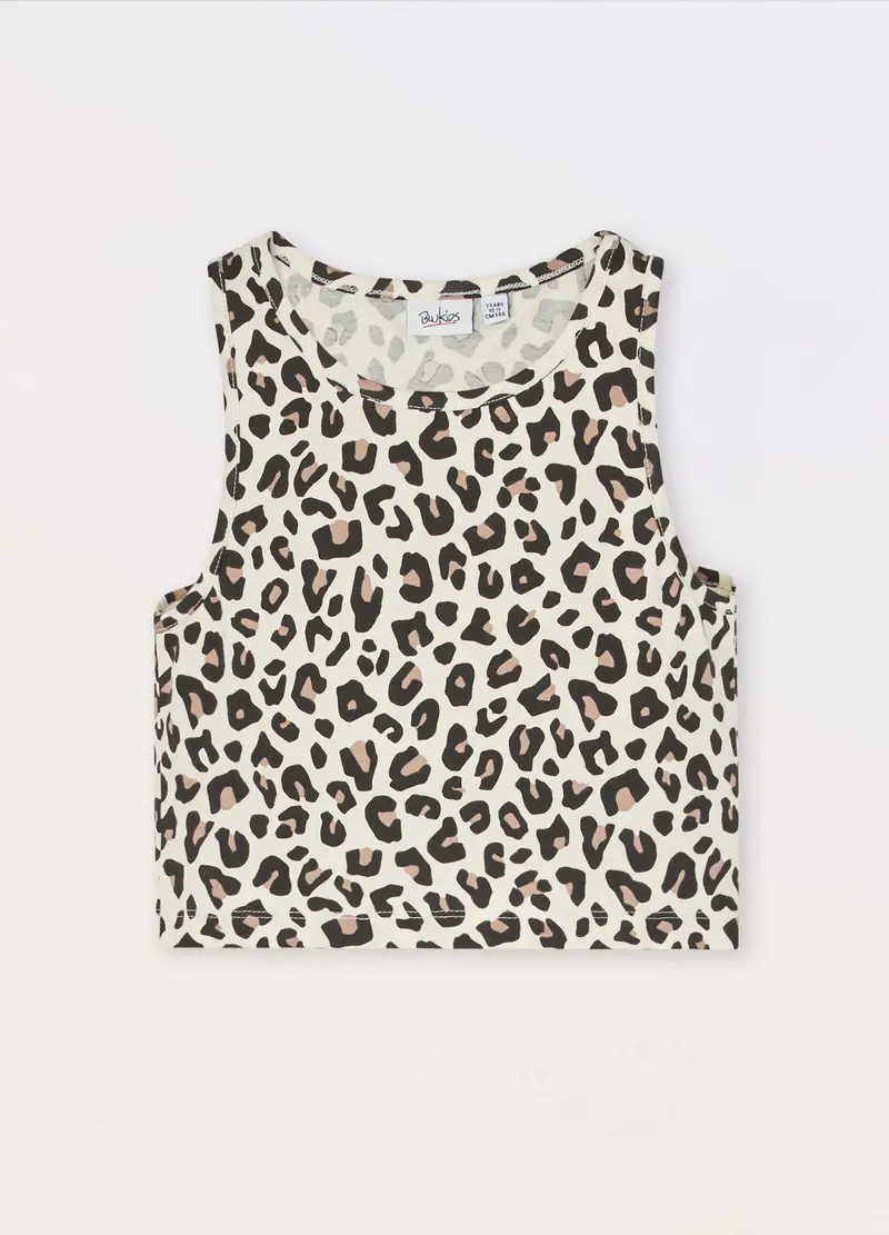 Top In Cotone Stretch Ragazza, Bambina, Beige chiaro