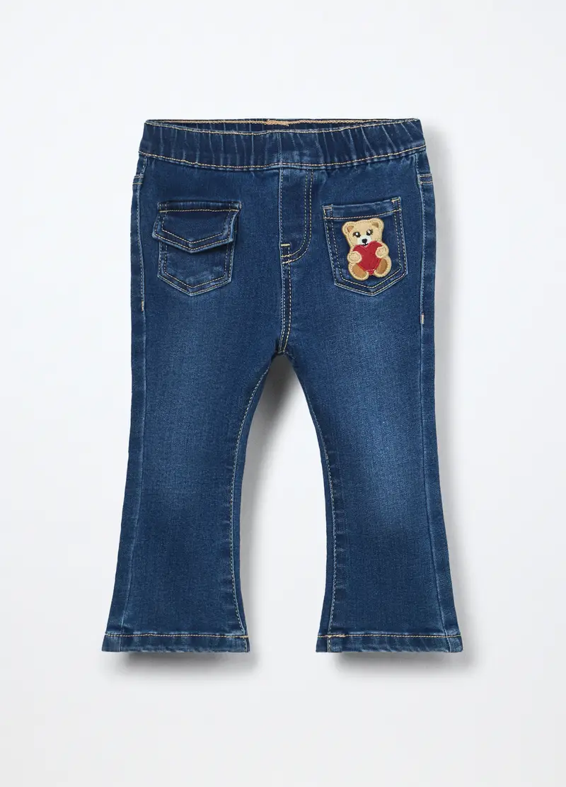 Treggings Flare Fit In Denim Di Misto Cotone Neonata, Bambina, Blu denim