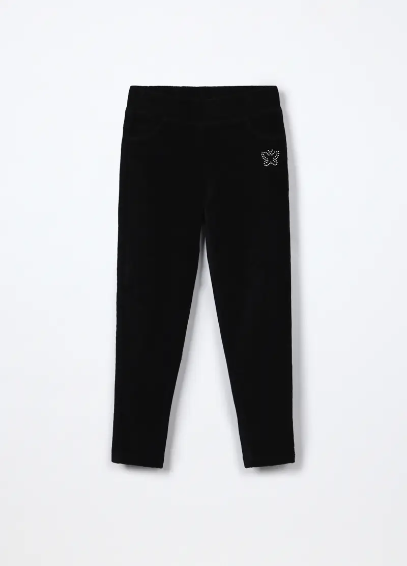 Treggings In Costina Velour Bambina, Nero