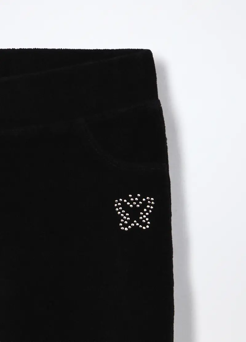 Treggings In Costina Velour Bambina, Nero miniatura 3