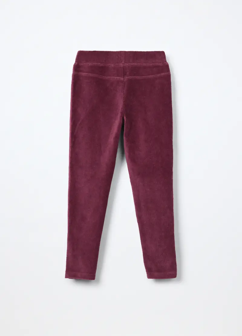 Treggings In Costina Velour Bambina, Rosso burgundy miniatura 2