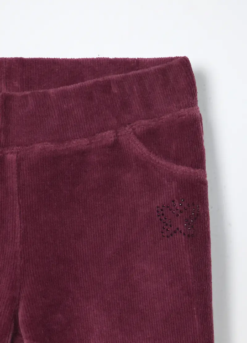 Treggings In Costina Velour Bambina, Rosso burgundy miniatura 3