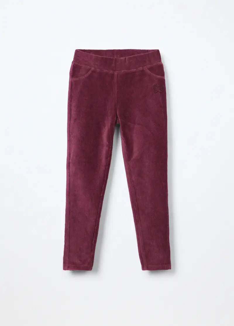 Treggings In Costina Velour Bambina, Rosso burgundy