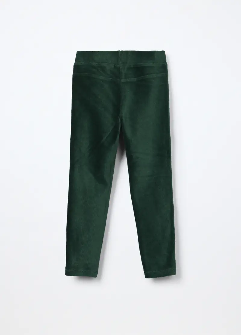Treggings In Costina Velour Bambina, Verde foglia miniatura 2