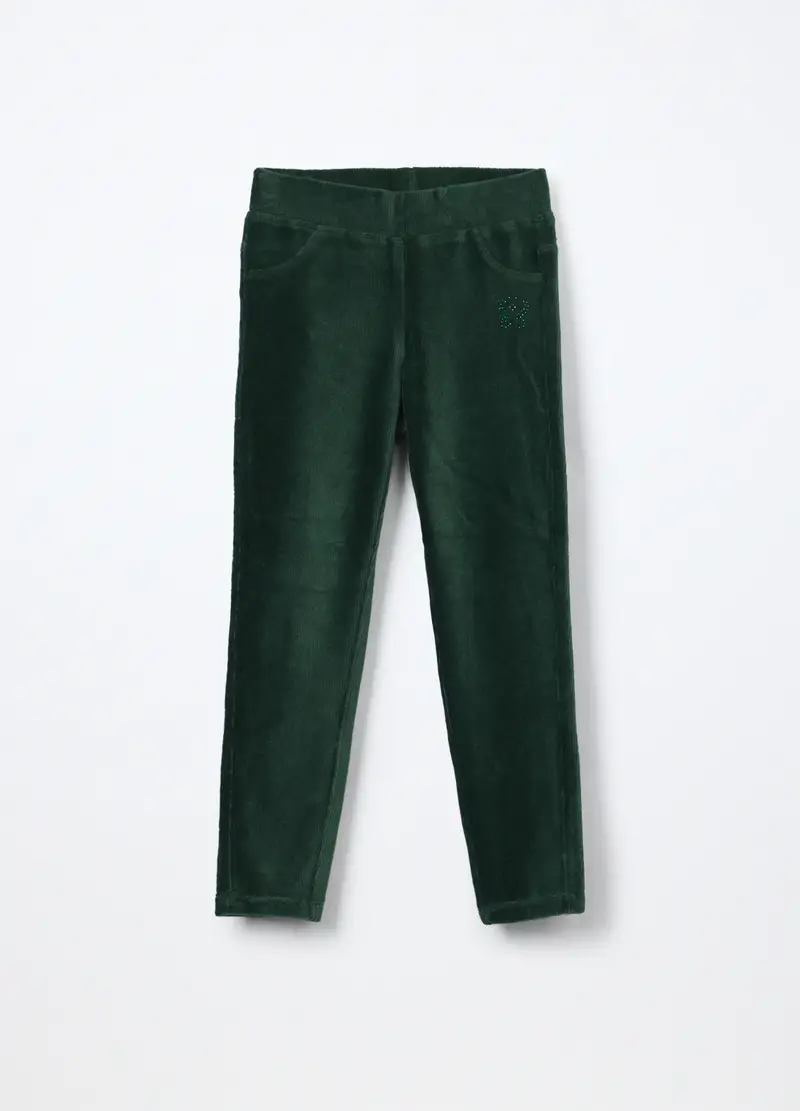 Treggings In Costina Velour Bambina, Verde foglia