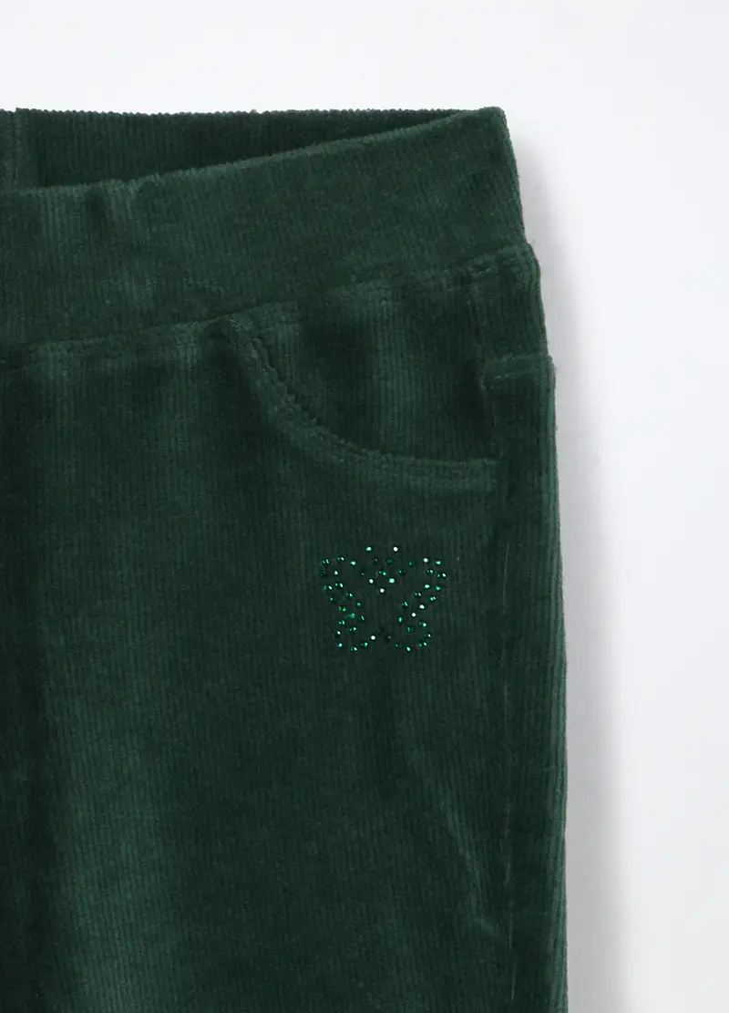 Treggings In Costina Velour Bambina, Verde foglia miniatura 3