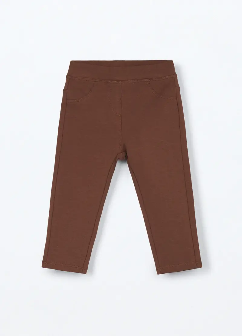 Treggings In Cotone Fleece Stretch Neonata, Bambina, Marrone cioccolato