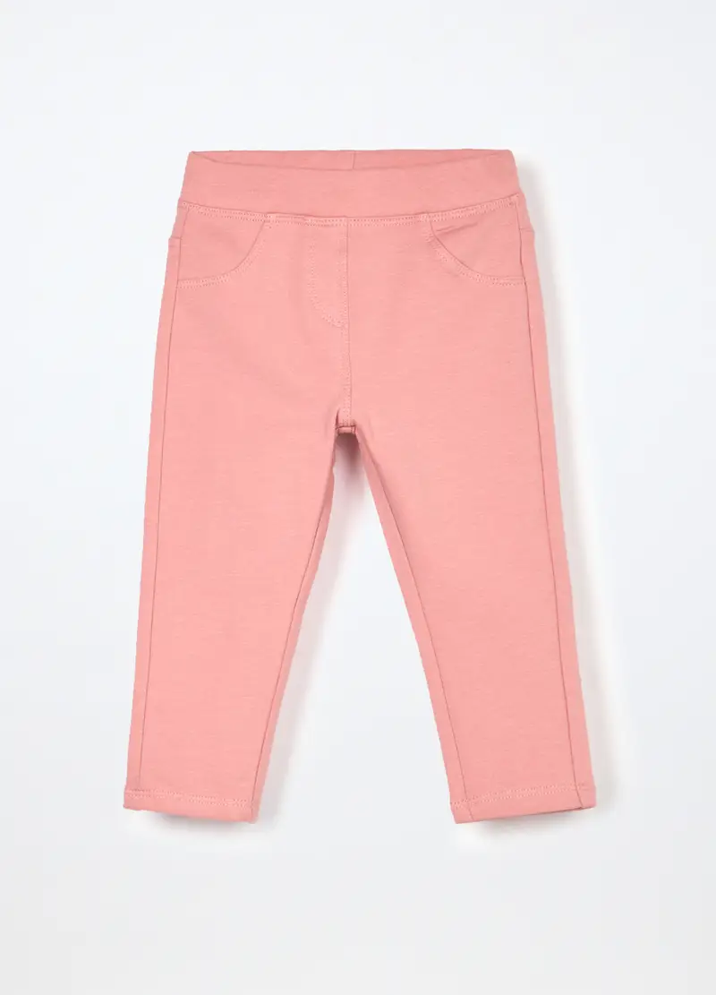 Treggings In Cotone Fleece Stretch Neonata, Bambina, Rosa pastello