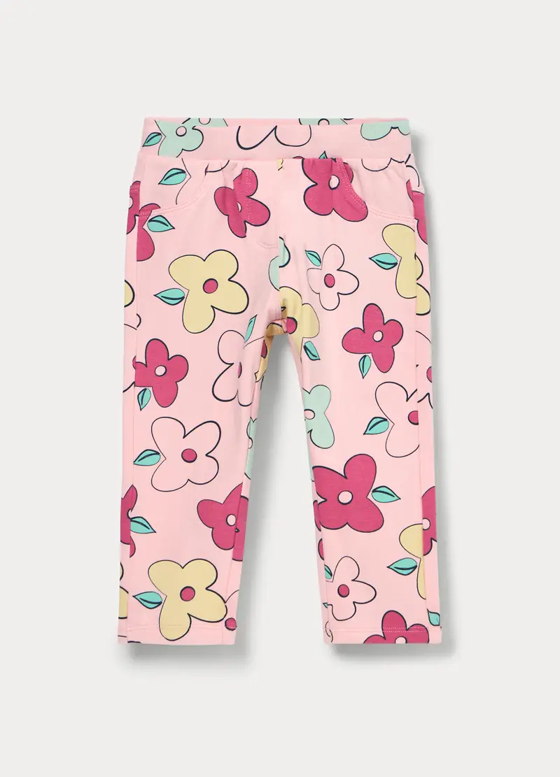 Treggings In French Terry Di Cotone Stretch Bimba, Bambina, Rosa pastello