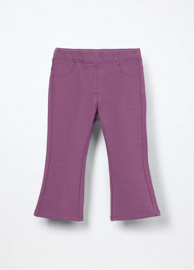 Treggings In French Terry Di Cotone Stretch Neonata, Bambina, Viola malva