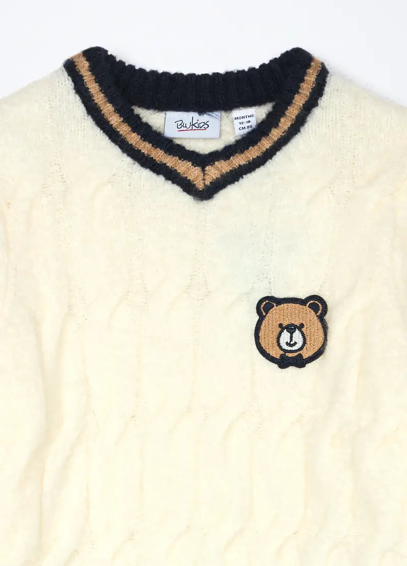 Tricot A Treccia Neonato, Bambino, Bianco panna miniatura 3