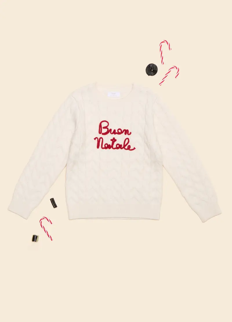 Tricot Con Lavorazione A Treccia, Bambina, Bianco gesso