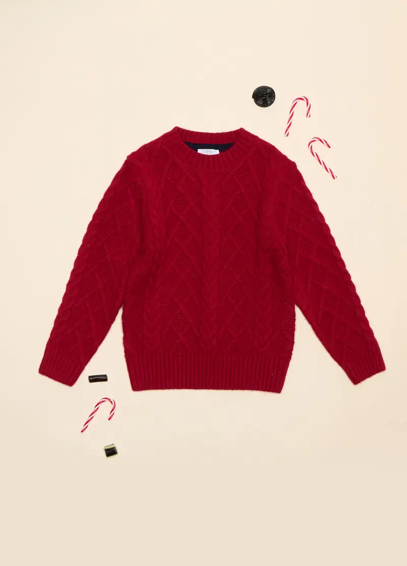 Tricot Con Lavorazione A Treccia, Bambino, Rosso aragosta