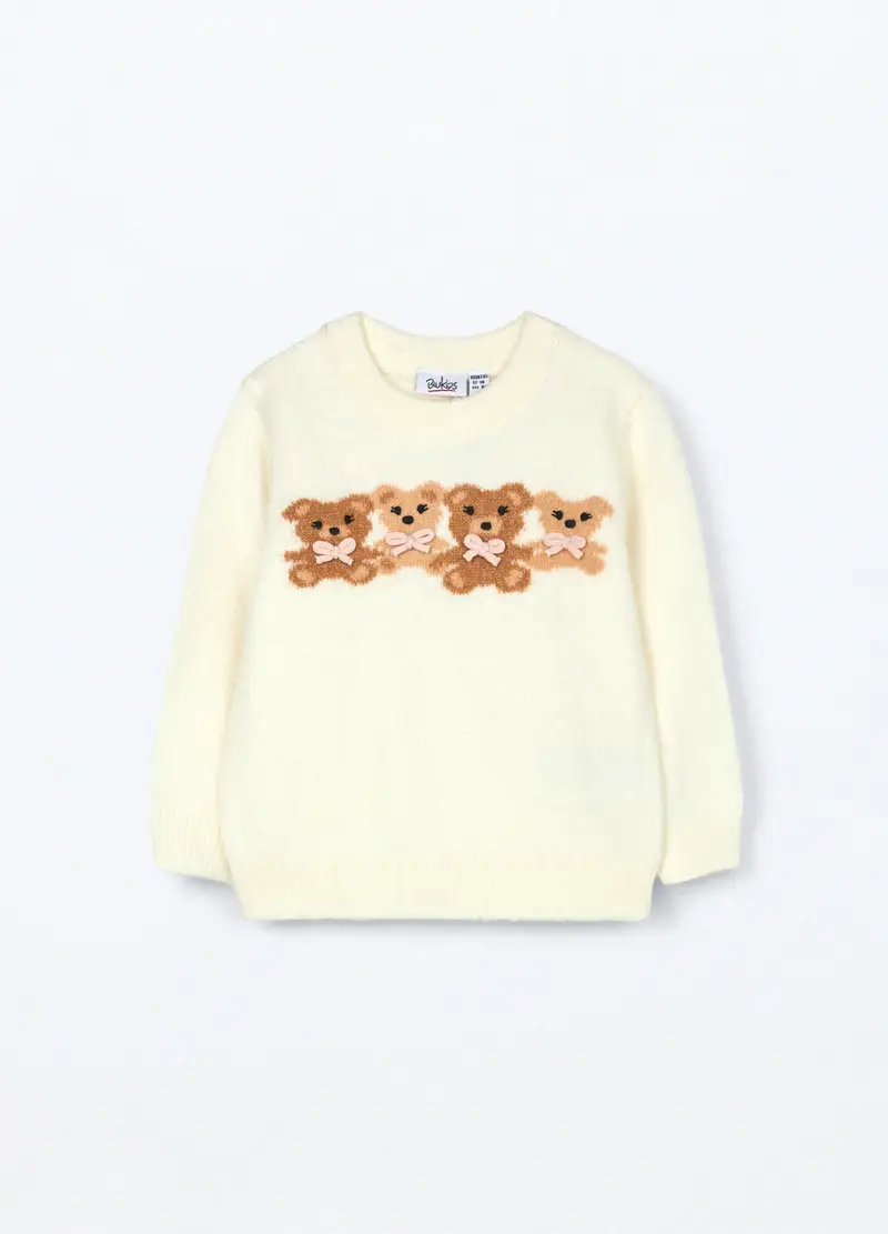 Tricot Con Lavorazione Jacquard Neonata, Bambina, Bianco panna