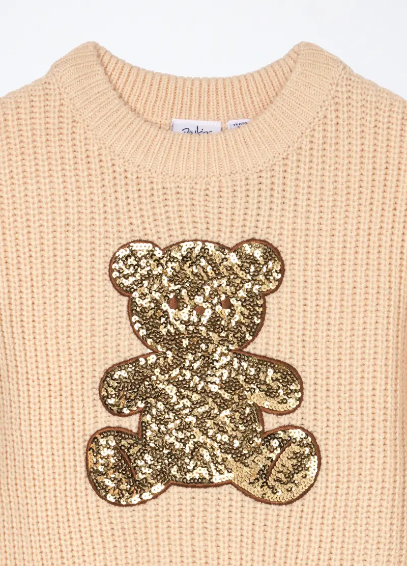 Tricot Con Paillettes Bambina, Beige miniatura 3
