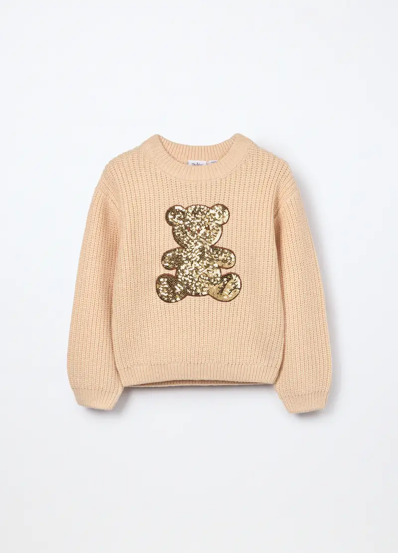 Tricot Con Paillettes Bambina, Beige