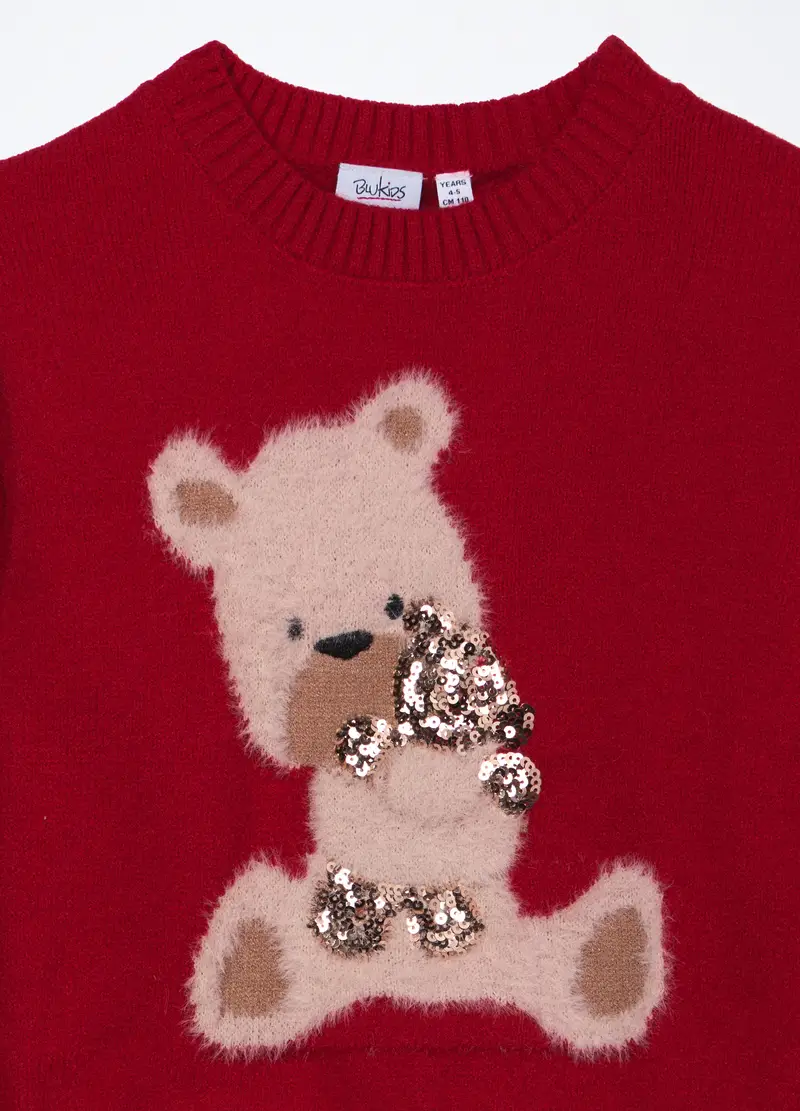 Tricot Con Paillettes Bambina, Rosso aragosta miniatura 3