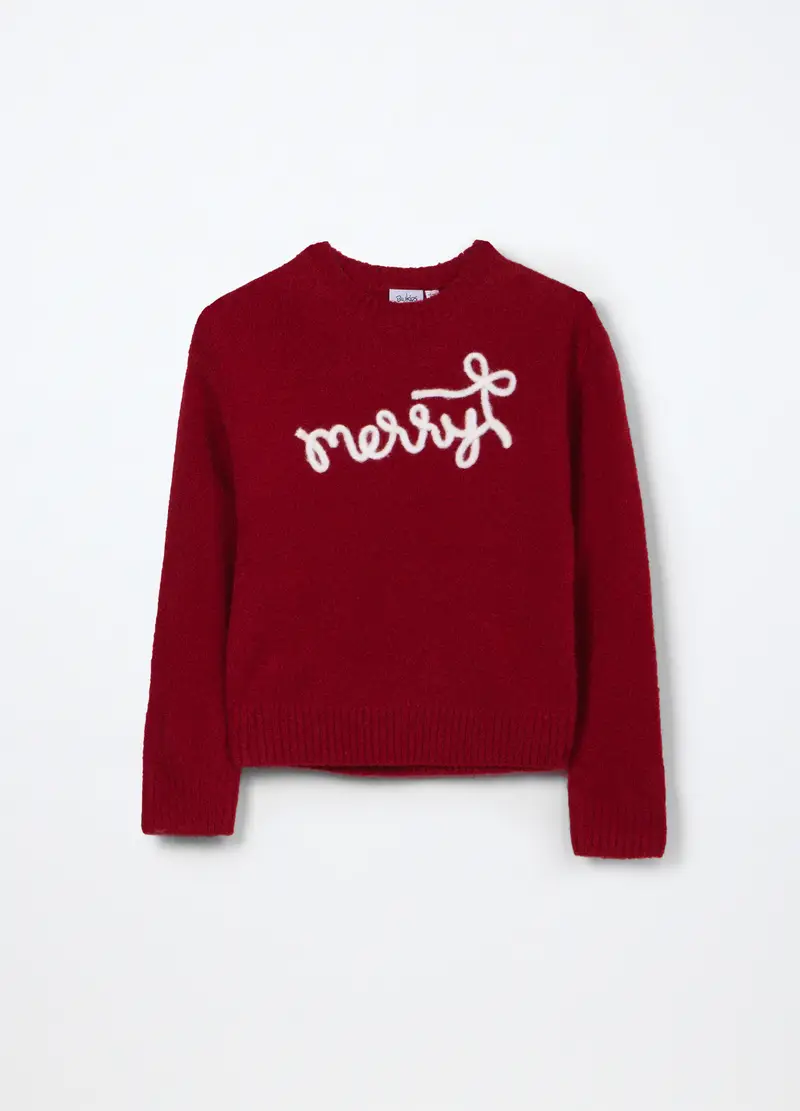 Tricot Con Ricamo Bambina, Rosso ciliegia