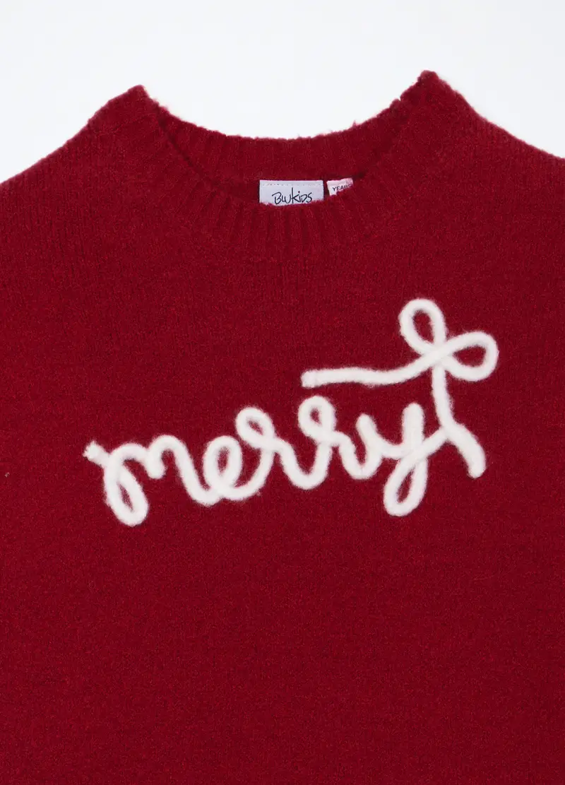 Tricot Con Ricamo Bambina, Rosso ciliegia miniatura 3