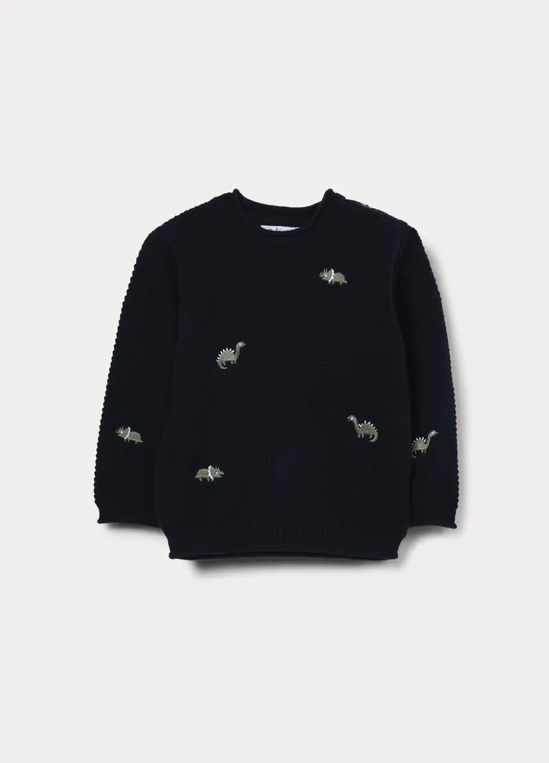 Tricot Girocollo In Puro Cotone Bimbo, Bambino, Blu scuro