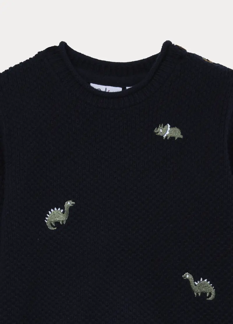 Tricot Girocollo In Puro Cotone Bimbo, Bambino, Blu scuro miniatura 3