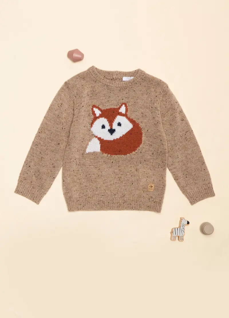 Tricot Girocollo Misto Cotone, Neonato, Beige chiaro