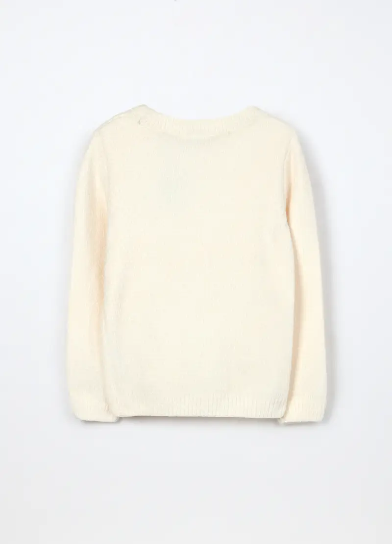 Tricot In Ciniglia Con Paillettes Bambina, Bianco panna miniatura 2