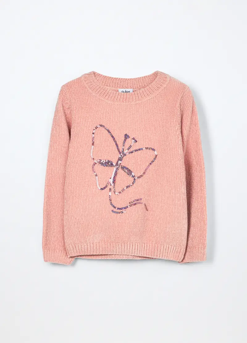 Tricot In Ciniglia Con Paillettes Bambina, Rosa pastello