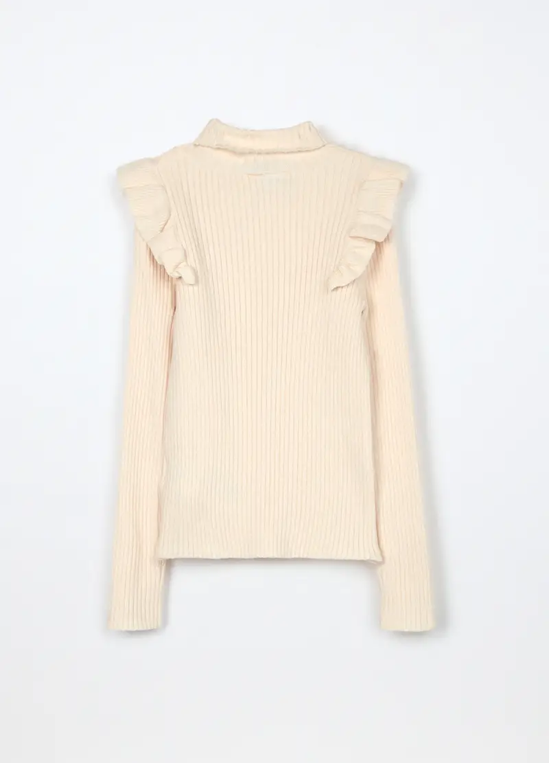 Tricot In Costina Misto Viscosa Bambina, Bianco panna miniatura 2