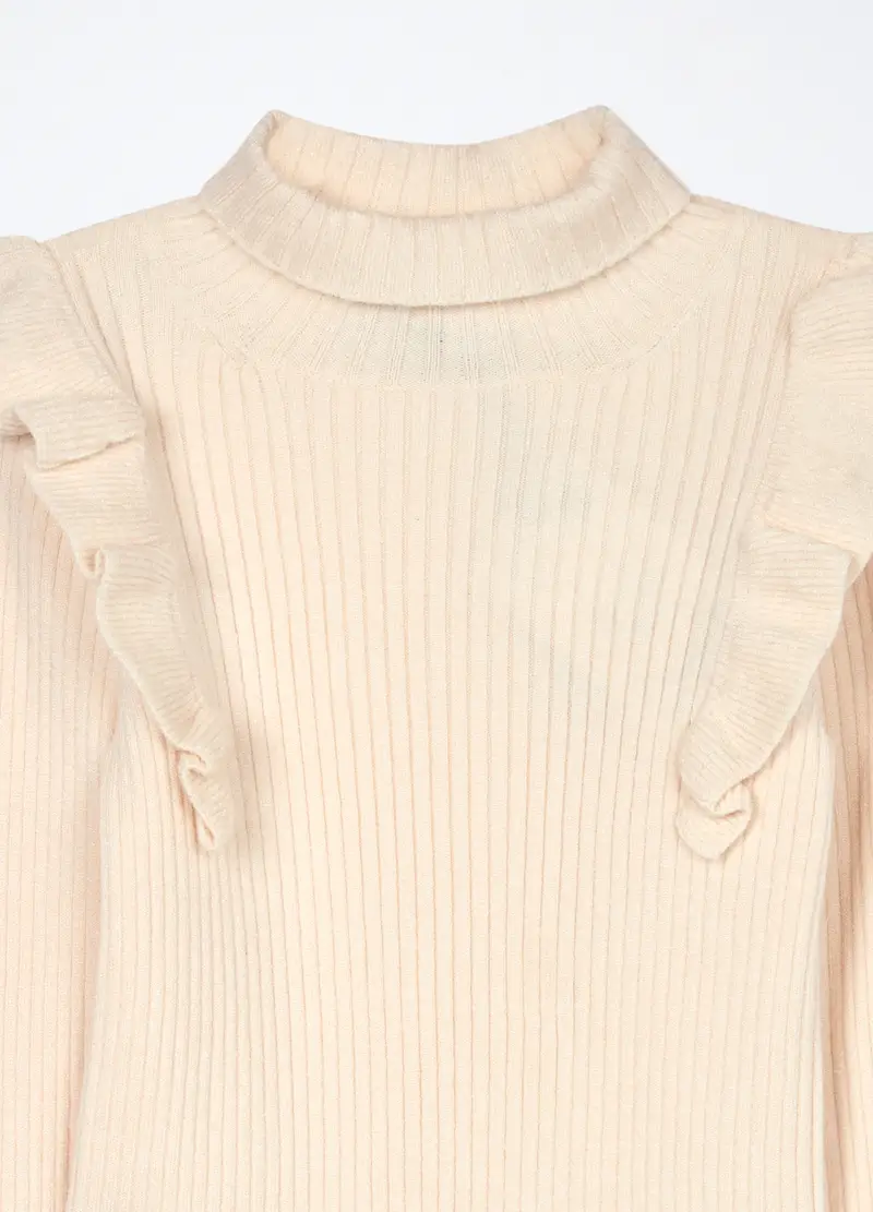 Tricot In Costina Misto Viscosa Bambina, Bianco panna miniatura 3