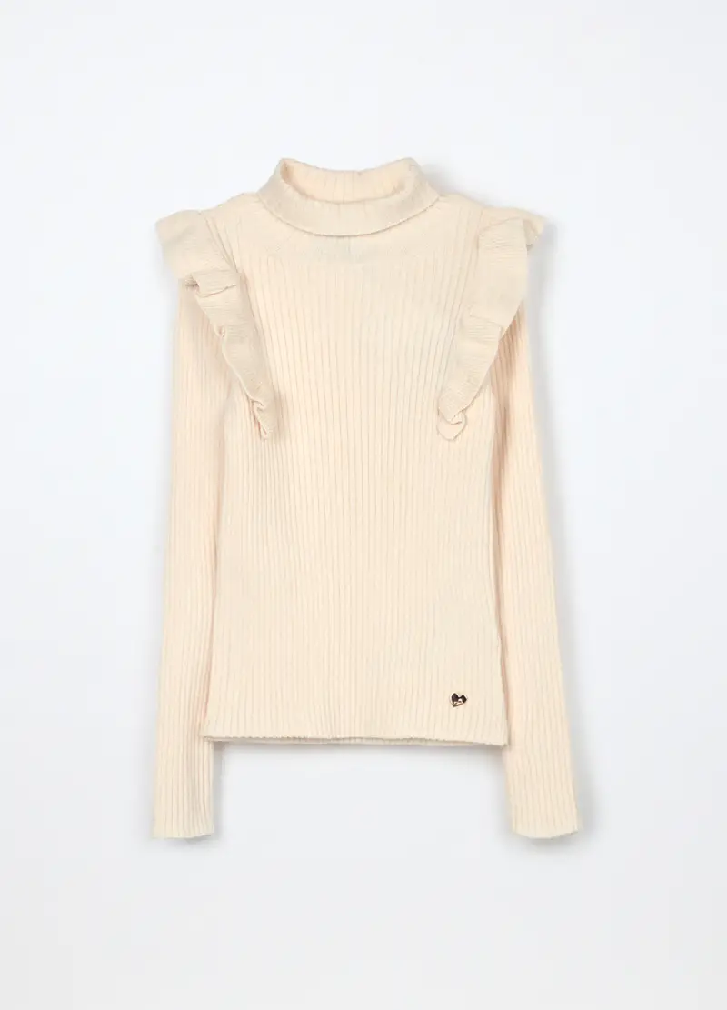 Tricot In Costina Misto Viscosa Bambina, Bianco panna