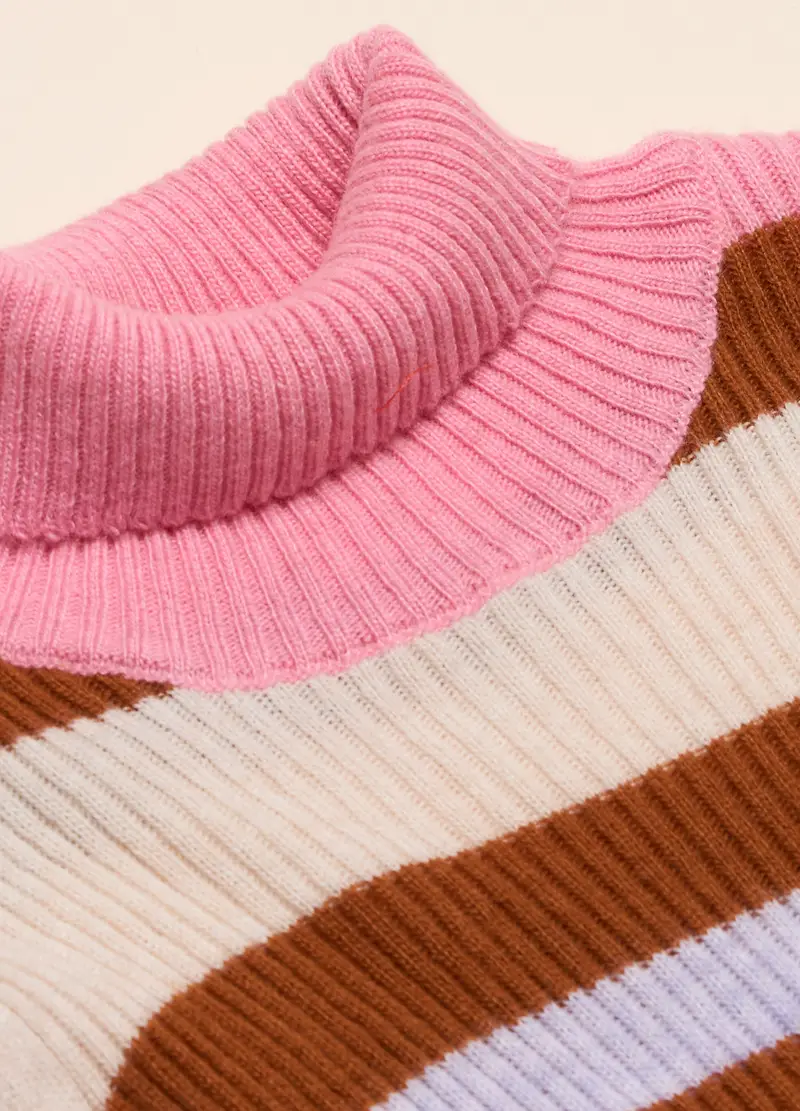 Tricot Misto Lana A Righe, Bambina, Rosa pastello miniatura 2