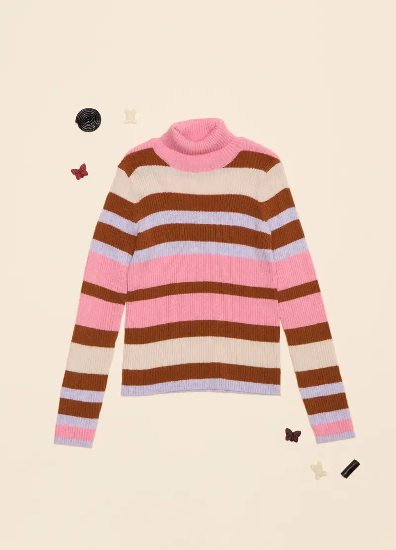 Tricot Misto Lana A Righe, Bambina, Rosa pastello