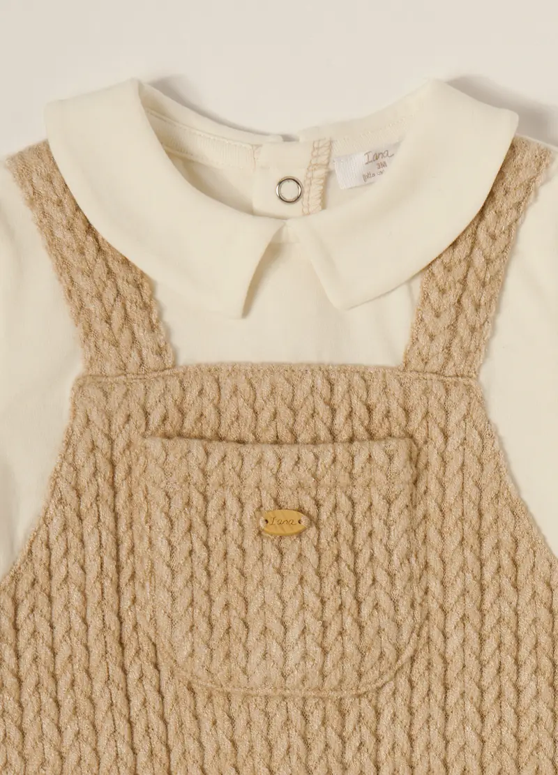 Tutina Beige Con Colletto Classico Per Neonato, Bianco/Beige miniatura 3