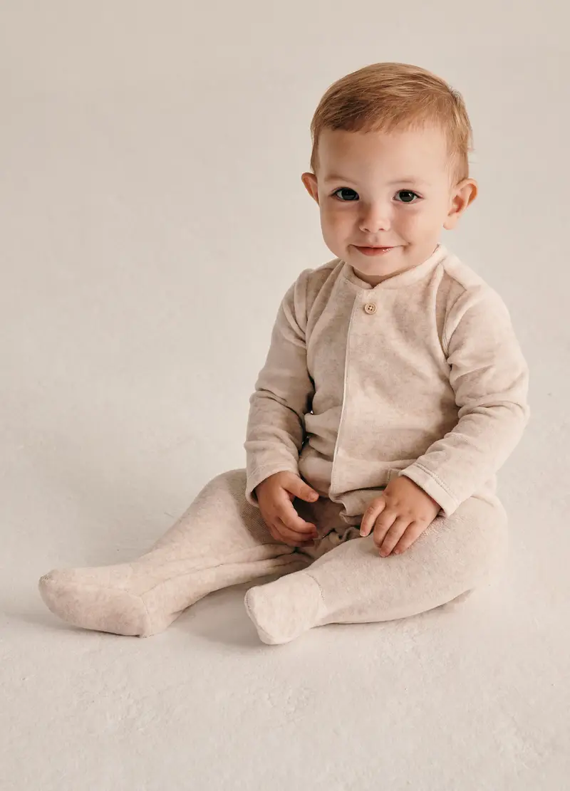 Tutina Beige In Misto Cotone Per Neonato, Beige melange