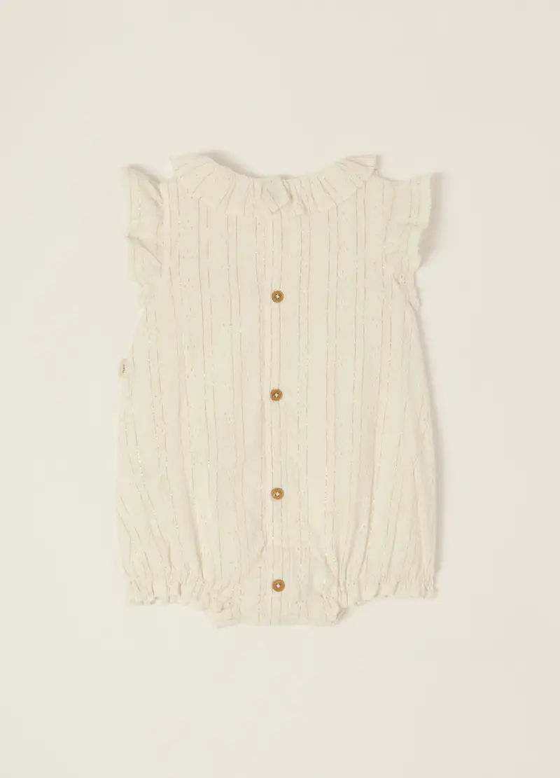 Tutina Bianca In Misto Cotone Con Colletto Classico, Neonata, Beige miniatura 2