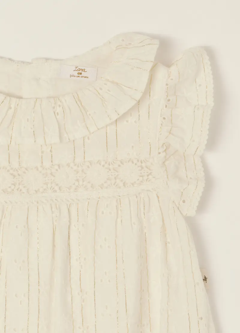 Tutina Bianca In Misto Cotone Con Colletto Classico, Neonata, Beige miniatura 3