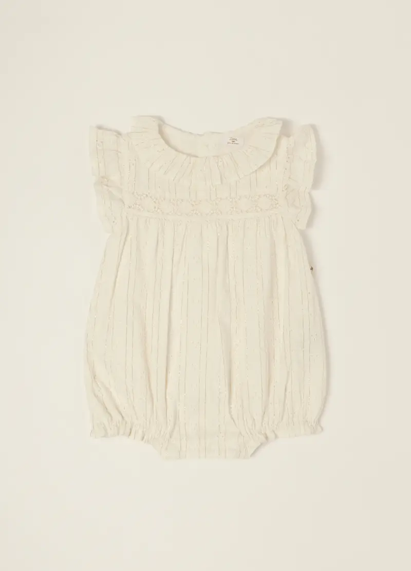 Tutina Bianca In Misto Cotone Con Colletto Classico, Neonata, Beige