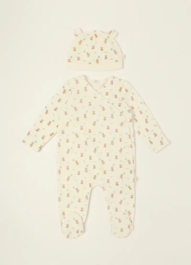 Tutina Bianca Per Neonati Con Stampa Orsetti, Neonato, Beige