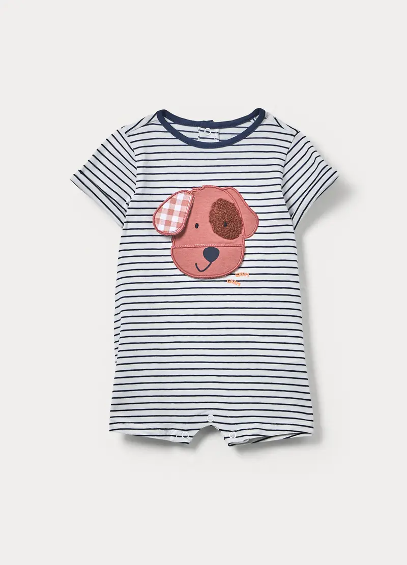 Tutina Corta In Jersey Di Cotone Stretch Neonato, Nero stampa 1