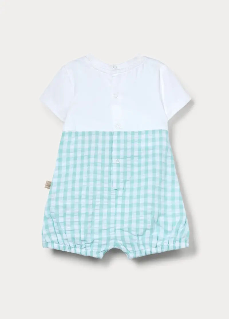 Tutina Corta In Puro Cotone Seersucker Neonato, Azzurro chiaro miniatura 2