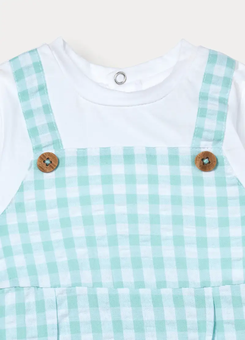 Tutina Corta In Puro Cotone Seersucker Neonato, Azzurro chiaro miniatura 3