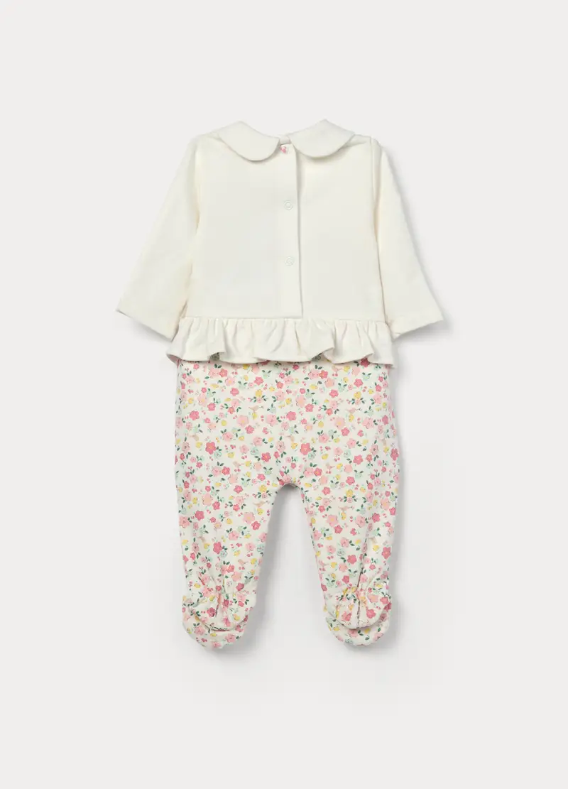 Tutina In French Terry Di Cotone Stretch Neonata, Bianco/Rosa miniatura 2