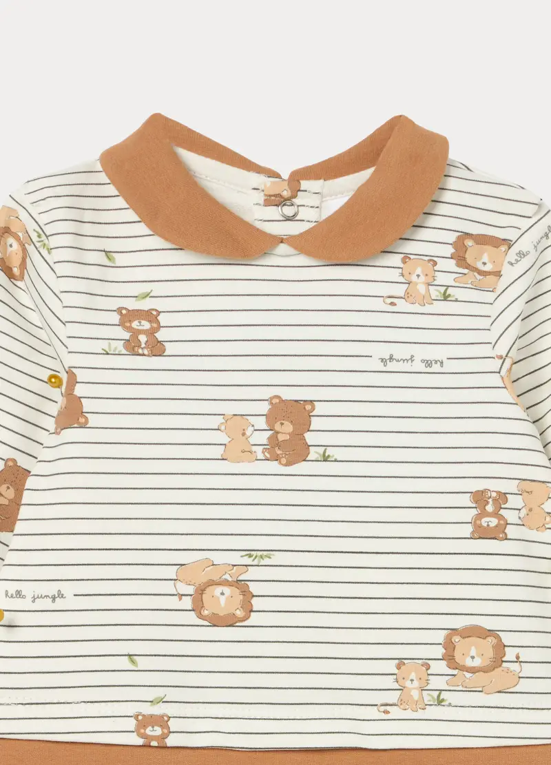 Tutina In French Terry Di Cotone Stretch Neonato, Bianco/Marrone miniatura 2